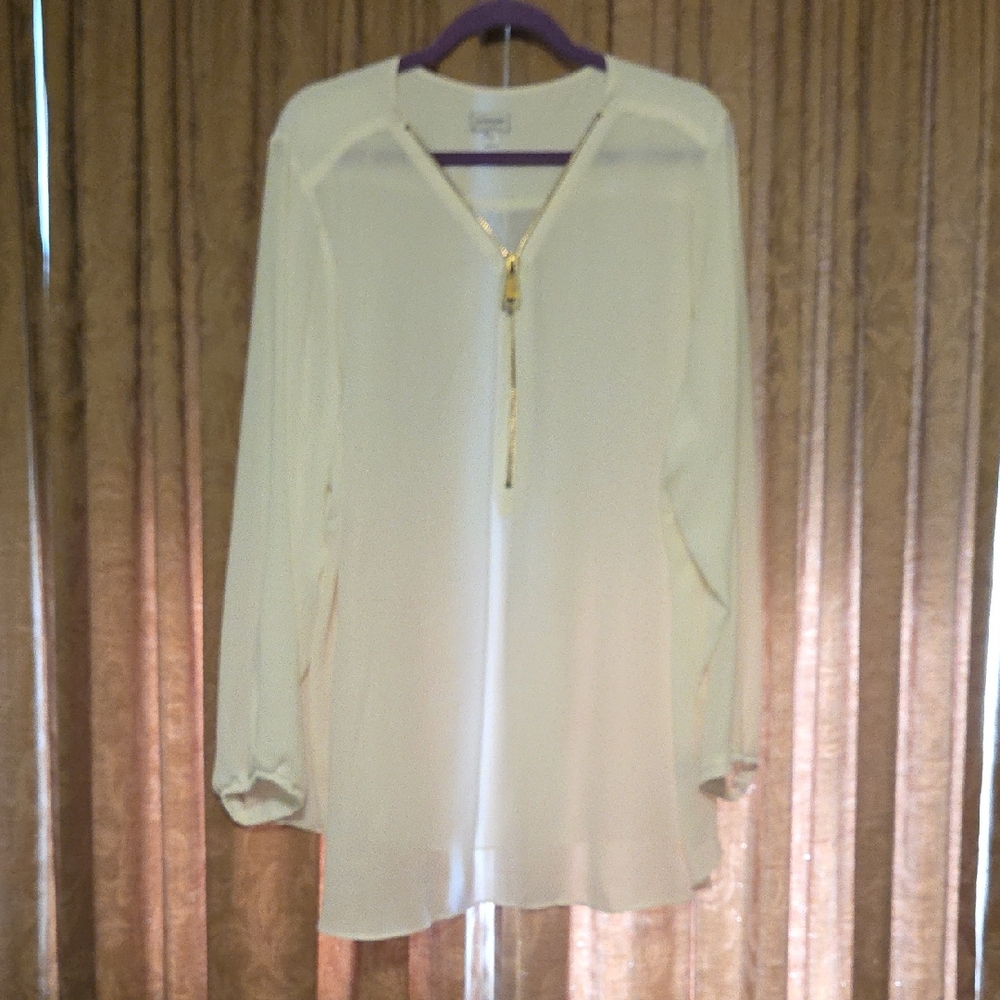 Avenue Plus Size White Top with Gold Zipper